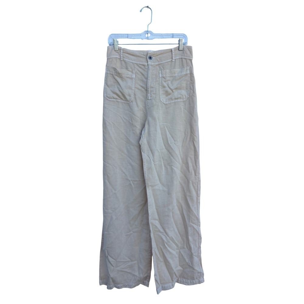 Cloth & Stone Wide Leg Pants Beige Linen Blend High Rise Women Size 29